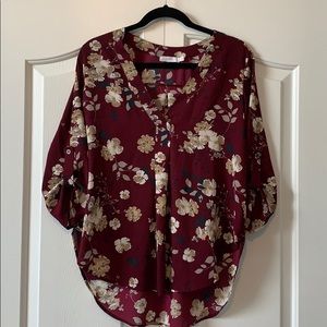 Dry Goods Maroon Floral Blouse with 3/4 Sleeves